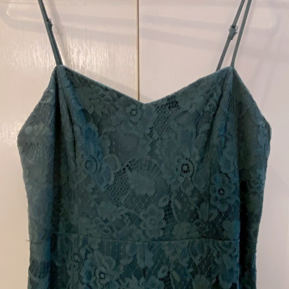 LULU'S Forest Green Spaghetti Strap Vneck Maxi Prom Dress Size Large - Picture 4 of 8